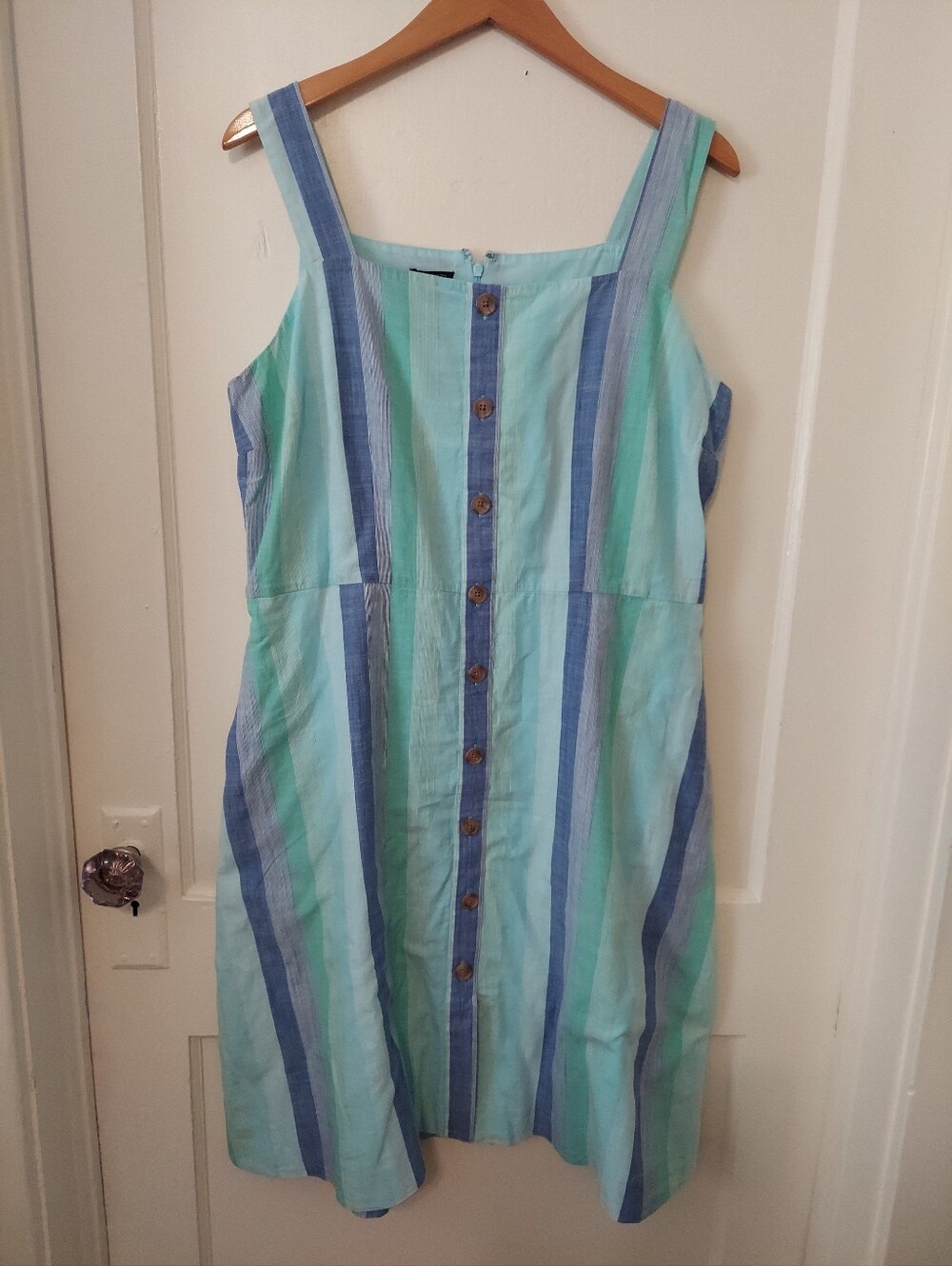 Talbots Beachcomber Dress Womens 14P Stripe Midi 100% Cotton Comfort Day Dress